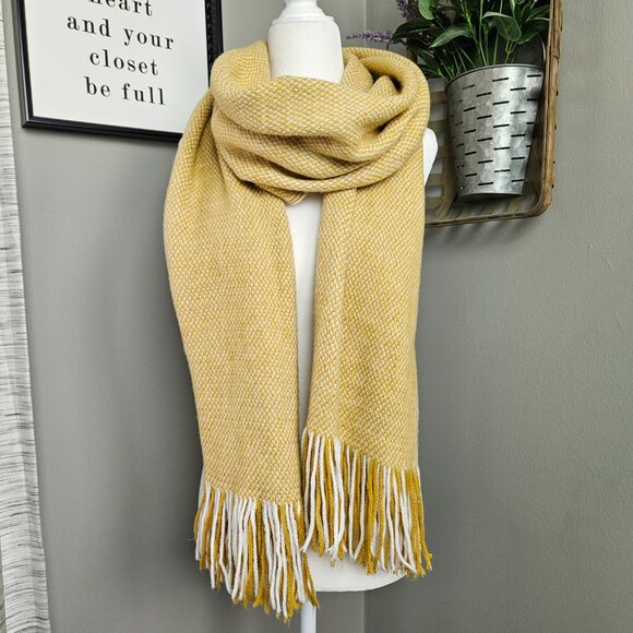 Melrose and Market Mustard Yellow Heather Knit Fringe Large Winter Scarf - Picture 1 of 6
